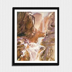 Art Print, Neutral Rocky Waterfall Landscape